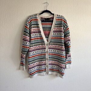 LizSport Vintage Fair Isle Oversized Cottagecore Cardigan Sweater Grandma Small